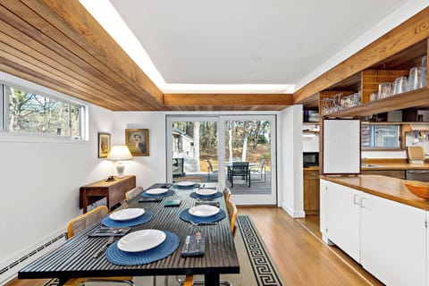 Dining space with deck access for lobster nights and games