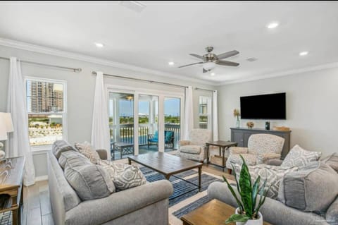 Bright and spacious living room with views of gulf