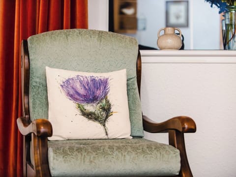 Furniture, Interior Design, Chair, Cushion, Purple, Picture Frame, Living Room, Comfort, Throw Pillow, Paint