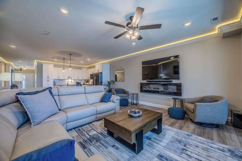 Smart TV, electric fireplace, and all the comfort you need