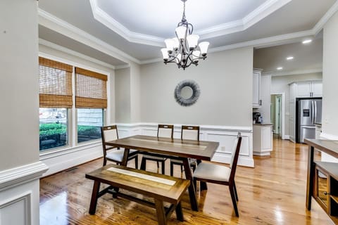 dining space is designed to spark conversation and create a fun and festive atmosphere. 