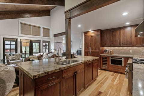 Indoors, Hardwood, Kitchen, Stained Wood, Appliance
