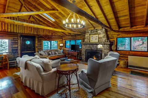 Living room with fire place and smart TV