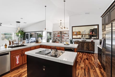 Well-appointed kitchen with bar seating and lots of prep space.
