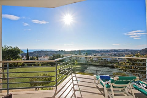 Large sunny balcony with stunning sea views
