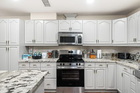 Fully stocked kitchen.