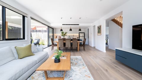 Open space living area adjacent to our modern kitchen