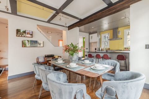 Spacious dining table comfortably seats 8