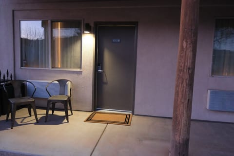 Evening exterior of downtown Moab vacation rental near Arches National Park