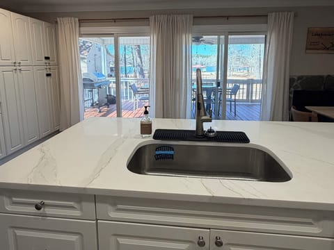 Kitchen space with the lake front view