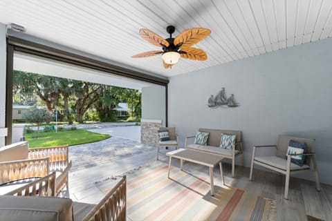 A serene outdoor lounge perfect for morning coffee or unwinding after a beach day.