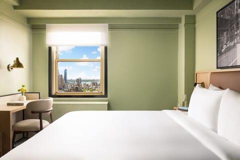 Sip morning coffee by the window with sweeping city views.
