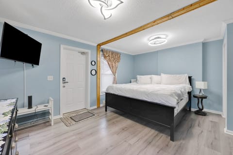 Comfy King size bed sitting @ approximately 36"hi with a step stool added