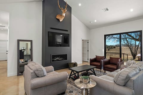 Living room with TV + gas fireplace