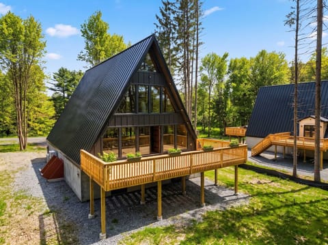 Modern A-Frame Cabin Exterior w/ Large Deck