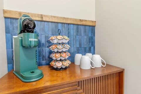 Downstairs coffee station for guests staying on the lower level.