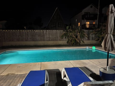 pool at night with pool lights