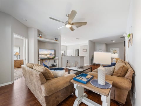 Cosy living space with plush sofas. 