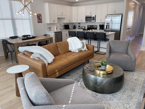 An open floor-plan... inside the front door is the living, dining and kitchen.