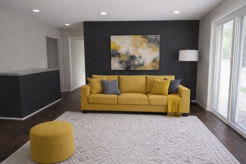 Main living room. Sofa sleeper has a Serta queen size mattress. Luxury linens.