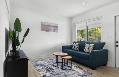 Cozy living room with a pull out sofa bed and TV