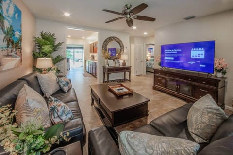 Luxurious Leather Sofa and Loveseat in the Living Room.  