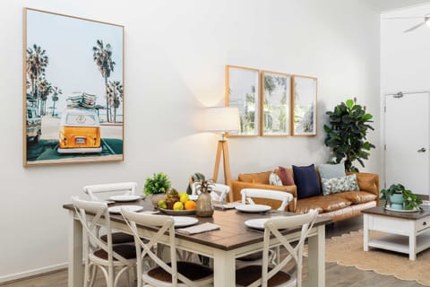 Stylish coastal furnishings throughout the apartment