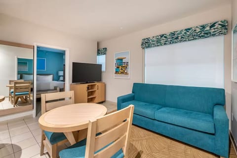 Relax on the plush sofa after a beach-day adventure.