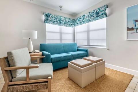 Kick back on the plush sofa after a beach day.