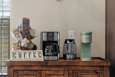 Make sure to bring your favorite coffee! There is a coffee bar with a coffee pot and Keurig!