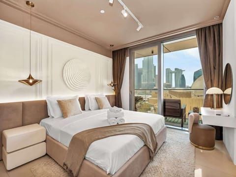 Enjoy a plush hotel-grade mattress, blackout curtains for uninterrupted sleep and a private balcony for morning coffee with an unobstructed view of the Burj 
