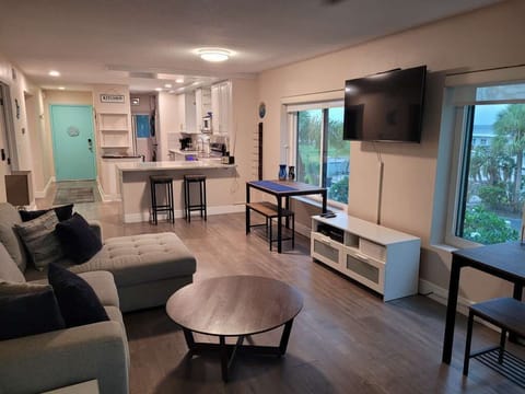 Spacious living room with TV and seating