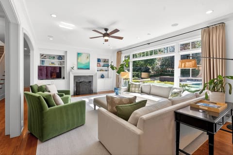Open-plan family room with high-end finishes in secure Atlanta luxury estate.