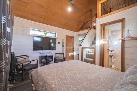 The bathroom is attached to the bedroom