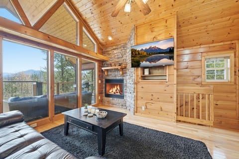Expansive windows with mountain views