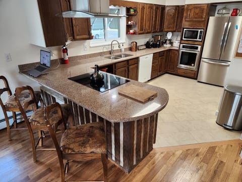 Fully stocked kitchen with induction range, all amenities.