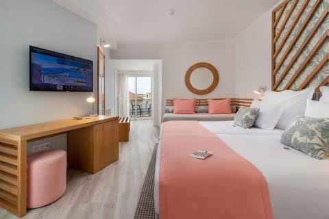 Stretch out on crisp linens in this serene sleeping space.