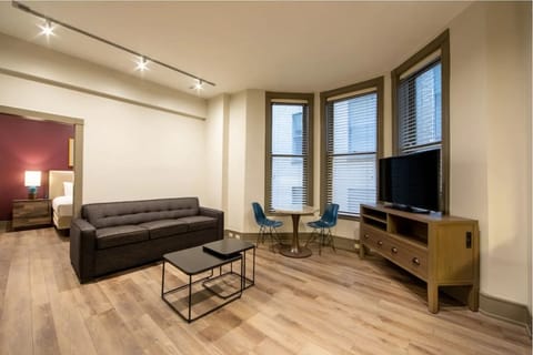Stretch out on the sofa and enjoy the bright corner windows.