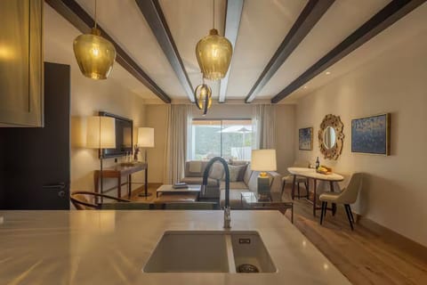 Start dinner prep at the bright island with modern finishes.