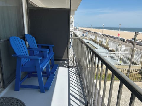 View of the boardwalk and beach from the oceanfront balcony