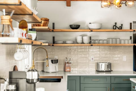 Equipped with everything from an air-fryer, toaster, all the utensils and tableware you'll need for your getaway.