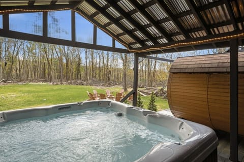 Patio | Hot Tub | Grassy Yard & Fire Pit