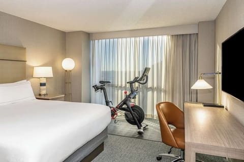 Recharge your energy with an in-room workout by the window