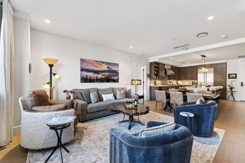 Open-concept living and kitchen space designed for relaxing after a day in Vail.