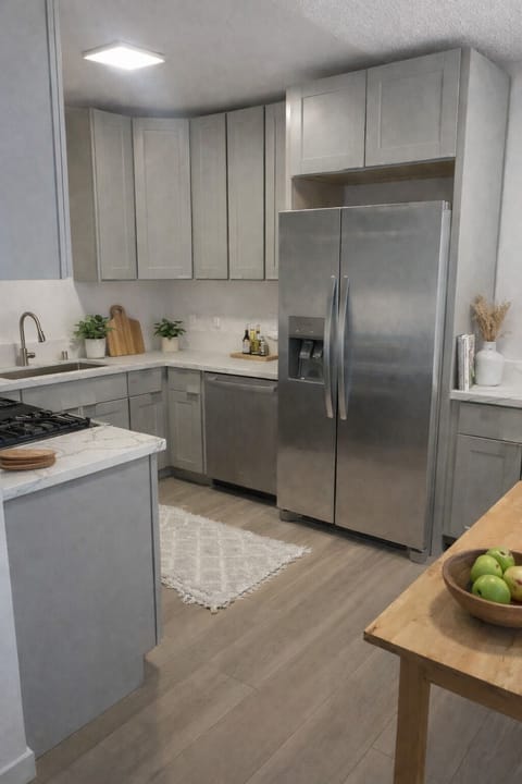 Stainless steel appliance,  gas stove, refrigerator, microwave oven, dishwasher
