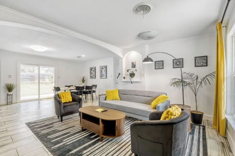 Relaxing lounge space with modern décor and plenty of room to unwind