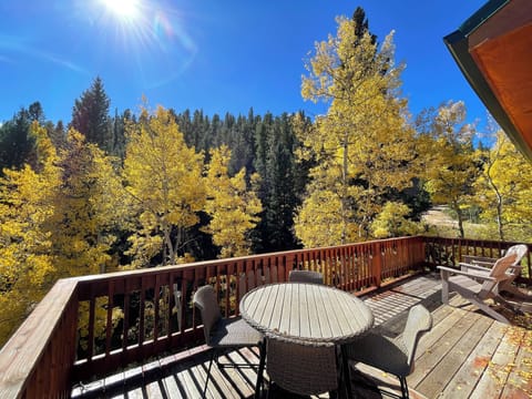 Our upstairs porch seats 6 and features a propane grill.