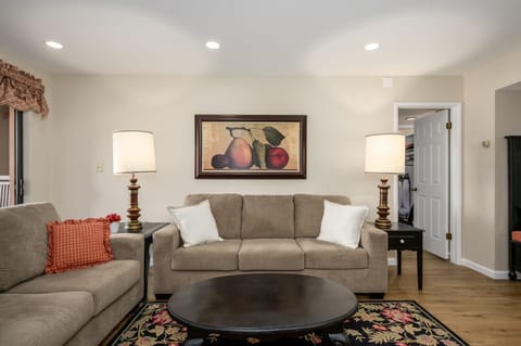 Cozy living room with warm lighting and stylish decor