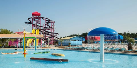 Splash into family-friendly water fun with slides and lounging.