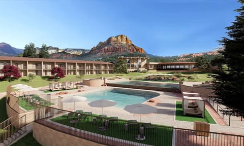 Escape to a resort-style pool with breathtaking mountain views.